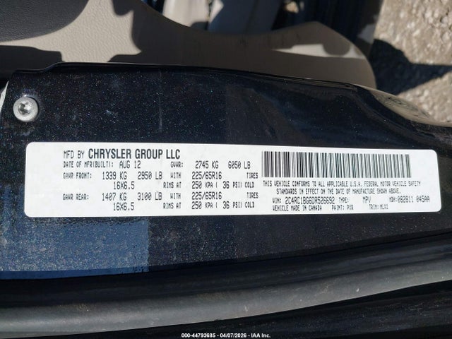 Продажа на аукционе авто 2013 Chrysler Town & Country Touring, vin: 2C4RC1BG6DR526692, номер лота: 44793685