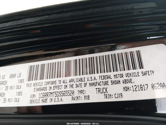 Aukcja sprzedaży 2013 Ram 1500 Sport, vin: 1C6RR7MT5DS565520, numer aukcji: 44793689