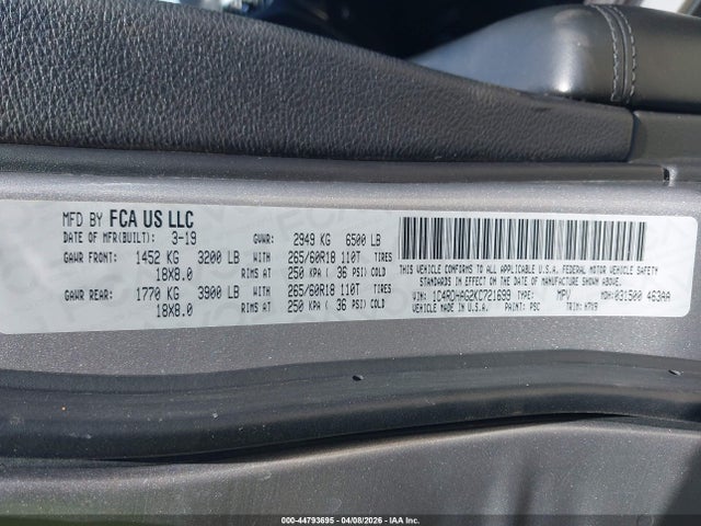 Aukcja sprzedaży 2019 Dodge Durango Sxt Rwd, vin: 1C4RDHAG2KC721699, numer aukcji: 44793695