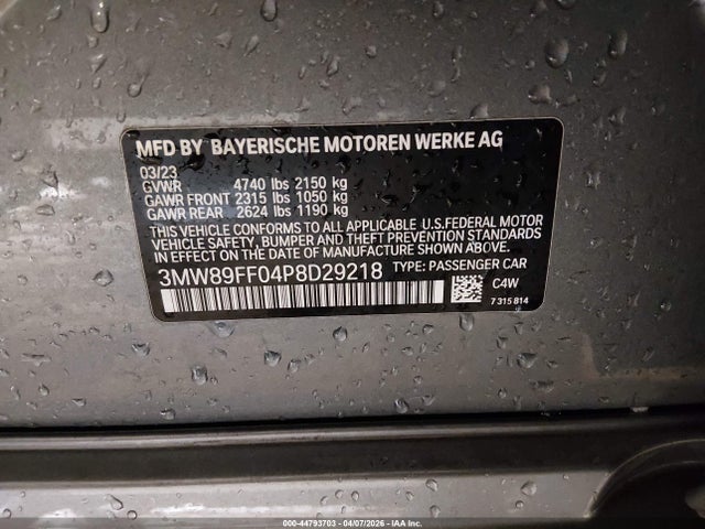 Aukcja sprzedaży 2023 Bmw 330i Xdrive, vin: 3MW89FF04P8D29218, numer aukcji: 44793703