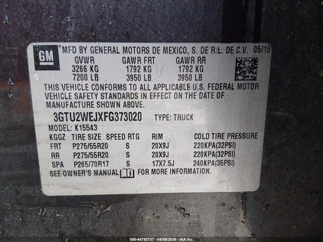 Aukcja sprzedaży 2015 Gmc Sierra 1500 Denali, vin: 3GTU2WEJXFG373020, numer aukcji: 44793737