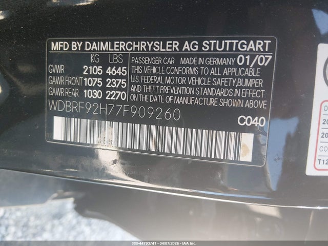 Aukcja sprzedaży 2007 Mercedes-benz C 280 Luxury 4matic, vin: WDBRF92H77F909260, numer aukcji: 44793741