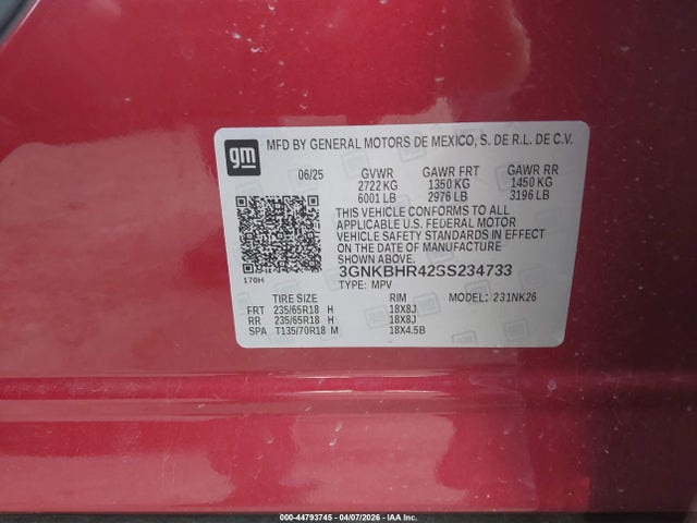 Aukcja sprzedaży 2025 Chevrolet Blazer Awd 2lt, vin: 3GNKBHR42SS234733, numer aukcji: 44793745