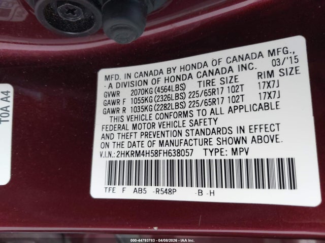 Продажа на аукционе авто 2015 Honda Cr-v Ex, vin: 2HKRM4H58FH638057, номер лота: 44793783
