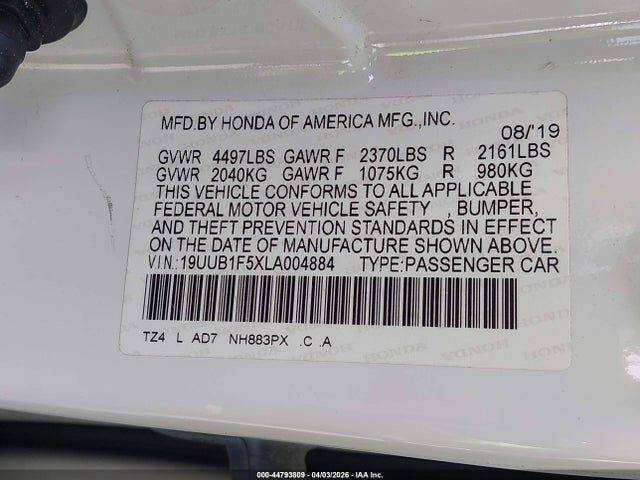 19UUB1F5XLA004884 Acura Tlx Tech Package
