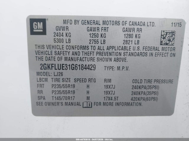 Продаж на аукціоні авто 2016 Gmc Terrain Slt, vin: 2GKFLUE31G6184429, номер лоту: 44793818