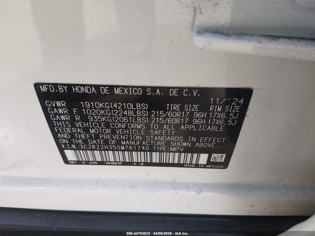 Продаж на аукціоні авто 2025 Honda Hr-v Awd Lx, vin: 3CZRZ2H35SM761740, номер лоту: 44793822