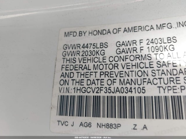 1HGCV2F35JA034105 Honda Accord Sport 2.0t
