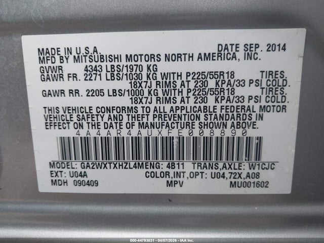 2015 MITSUBISHI OUTLANDER SPORT 4A4AR4AUXFE008890 Photo 8