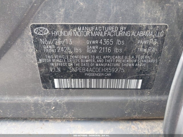 5NPEB4AC0EH859275 Hyundai SONATA GLS