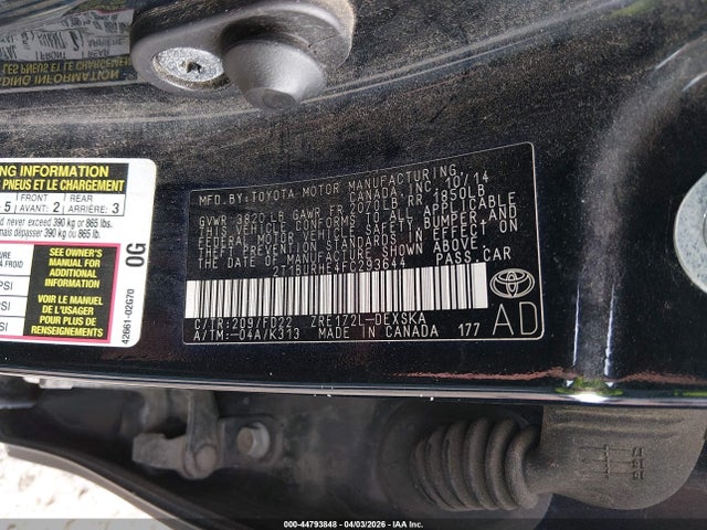 44793848 :رقم المزاد ، 2T1BURHE4FC293644 vin ، 2015 Toyota Corolla S مزاد بيع