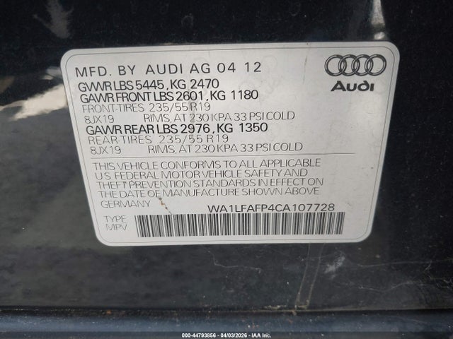 2012 AUDI Q5 WA1LFAFP4CA107728 Photo 8
