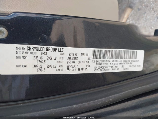 Aukcja sprzedaży 2014 Dodge Grand Caravan Sxt, vin: 2C4RDGCG6ER155405, numer aukcji: 44793871