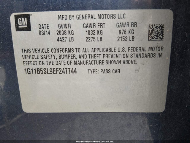 Chevrolet Malibu 1ls 2014 1G11B5SL9EF247744 Image 9