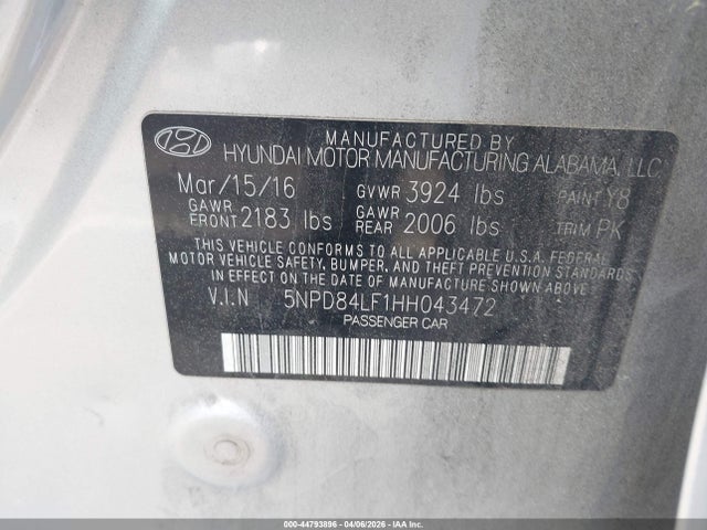 Продаж на аукціоні авто 2017 Hyundai Elantra Se, vin: 5NPD84LF1HH043472, номер лоту: 44793896
