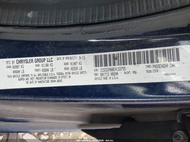 Продажа на аукционе авто 2014 Dodge Avenger Se, vin: 1C3CDZAB8EN133755, номер лота: 44793915