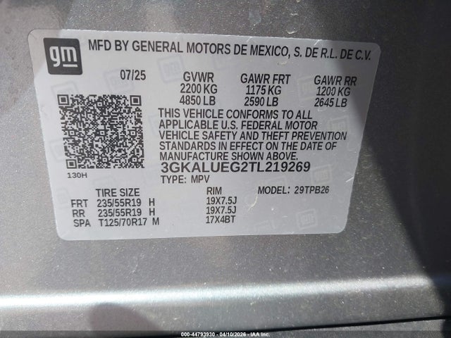 Aukcja sprzedaży 2026 Gmc Terrain Awd Elevation, vin: 3GKALUEG2TL219269, numer aukcji: 44793930
