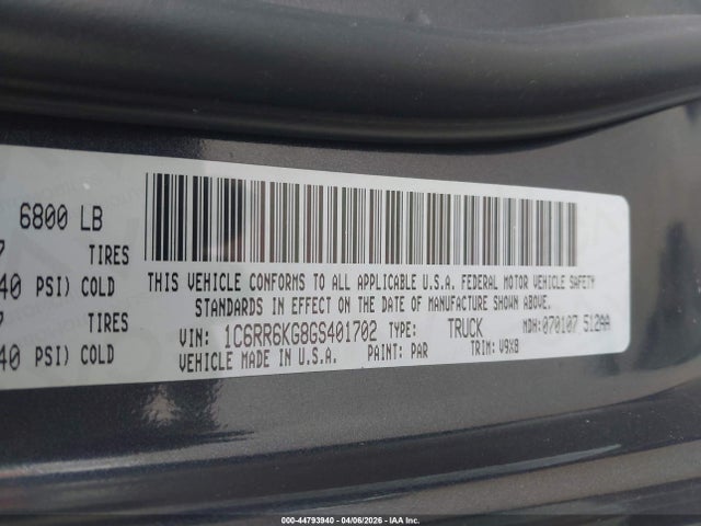 Продажа на аукционе авто 2016 Ram 1500 Tradesman, vin: 1C6RR6KG8GS401702, номер лота: 44793940