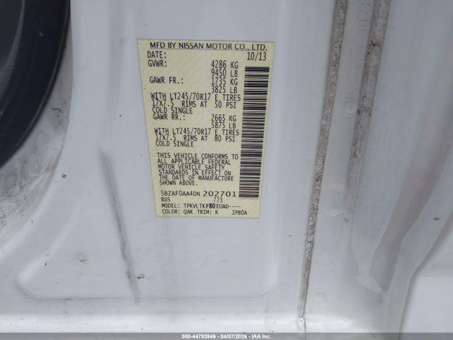 Продаж на аукціоні авто 2013 Nissan Nv Passenger Nv3500 Hd Sv V8, vin: 5BZAF0AA4DN202701, номер лоту: 44793946