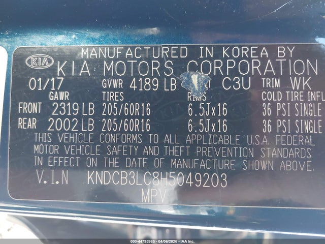 44793965 :رقم المزاد ، KNDCB3LC8H5049203 vin ، 2017 Kia Niro Lx مزاد بيع