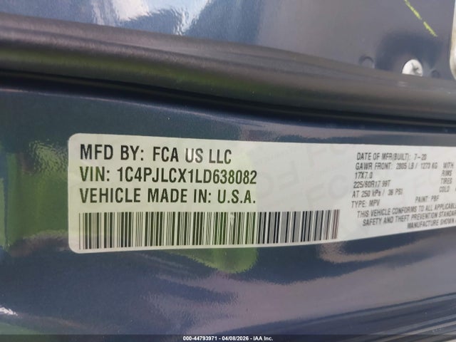 1C4PJLCX1LD638082 Jeep Cherokee Latitude Fwd