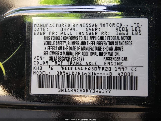 44793976 :رقم المزاد ، 3N1AB8CVXRY346177 vin ، 2024 Nissan Sentra Sv Xtronic Cvt مزاد بيع