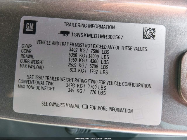 2021 CHEVROLET TAHOE 1GNSKMED1MR301567 Photo 8