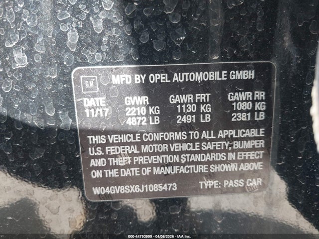 44793999 :رقم المزاد ، W04GV8SX6J1085473 vin ، 2018 Buick Regal Tourx Essence مزاد بيع