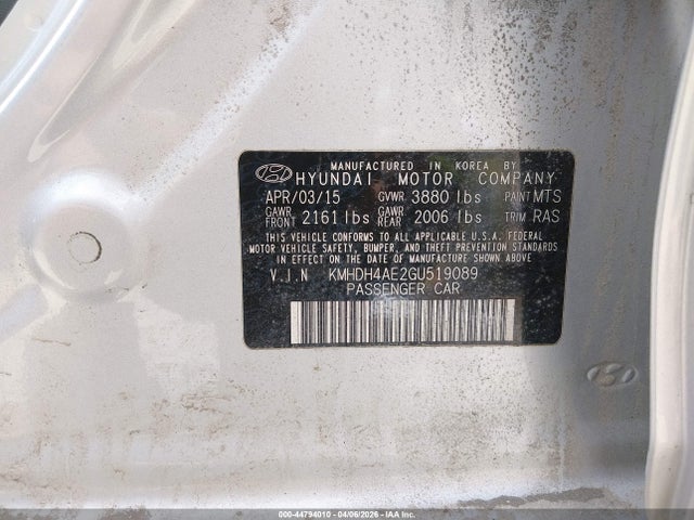 44794010 :رقم المزاد ، KMHDH4AE2GU519089 vin ، 2016 Hyundai Elantra Se مزاد بيع
