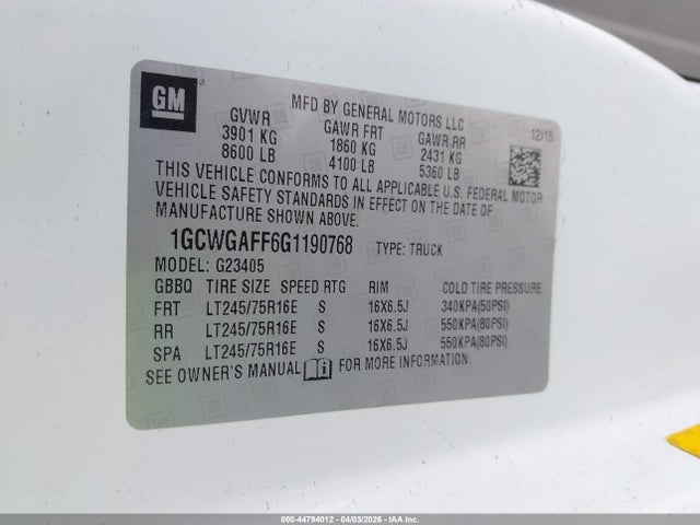 1GCWGAFF6G1190768 Chevrolet Express 2500 Work Van