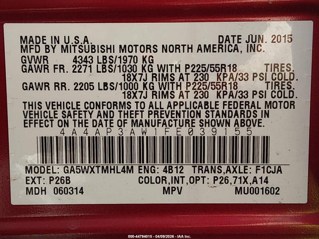 2015 MITSUBISHI OUTLANDER SPORT 4A4AP3AW1FE039155 Photo 8