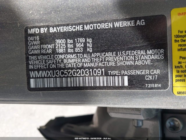 44794019 :رقم المزاد ، WMWXU3C52G2D31091 vin ، 2016 Mini Hardtop Cooper S مزاد بيع