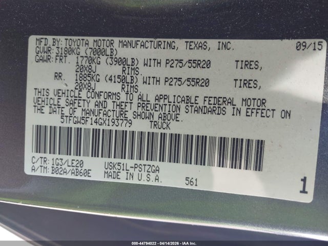 2016 TOYOTA TUNDRA 5TFGW5F14GX193779 Photo 8