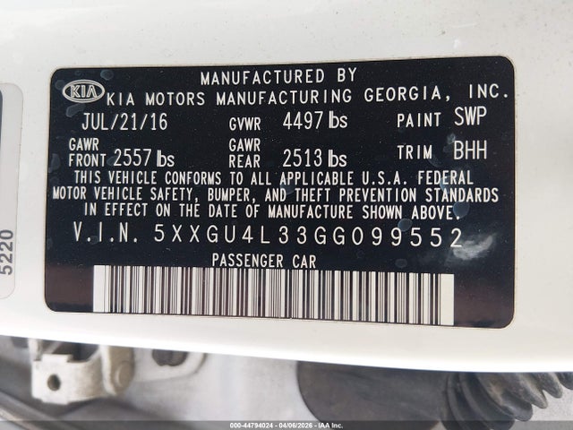 Продаж на аукціоні авто 2016 Kia Optima Ex, vin: 5XXGU4L33GG099552, номер лоту: 44794024