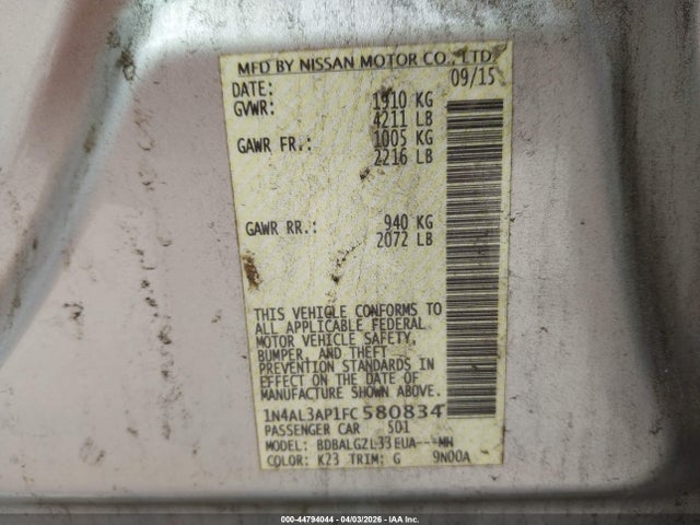 Nissan Altima 2.5 S 2015 1N4AL3AP1FC580834 Image 9