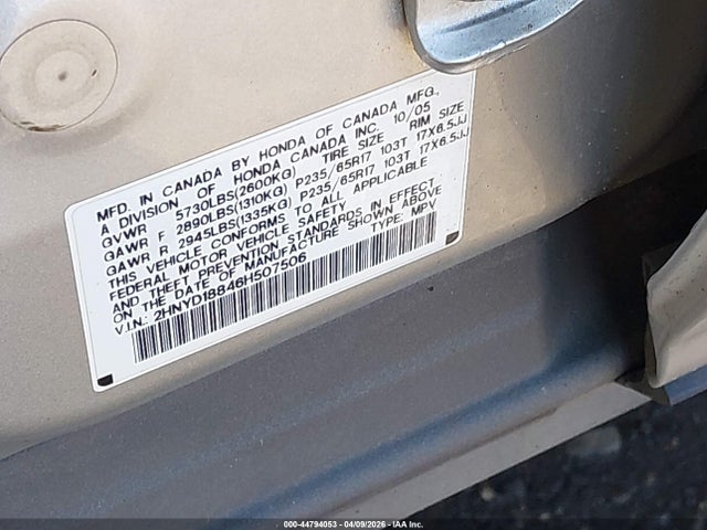 Aukcja sprzedaży 2006 Acura Mdx, vin: 2HNYD18846H507506, numer aukcji: 44794053
