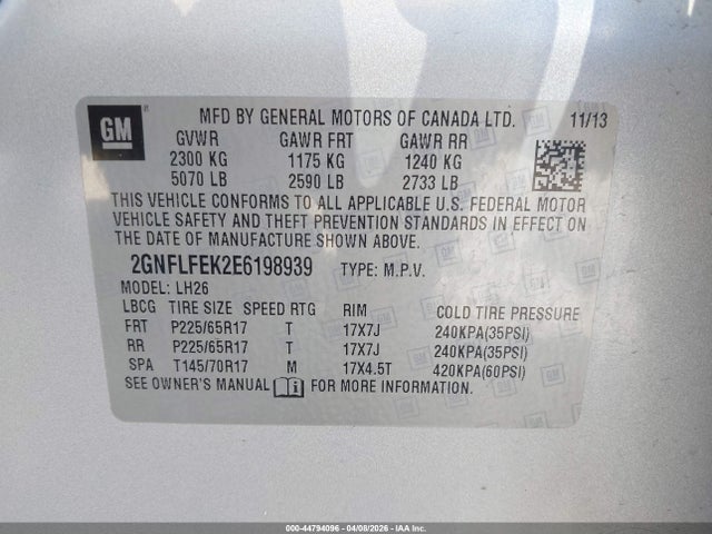 2014 Chevrolet Equinox 1lt მანქანა იყიდება აუქციონზე, vin: 2GNFLFEK2E6198939, აუქციონის ნომერი: 44794096