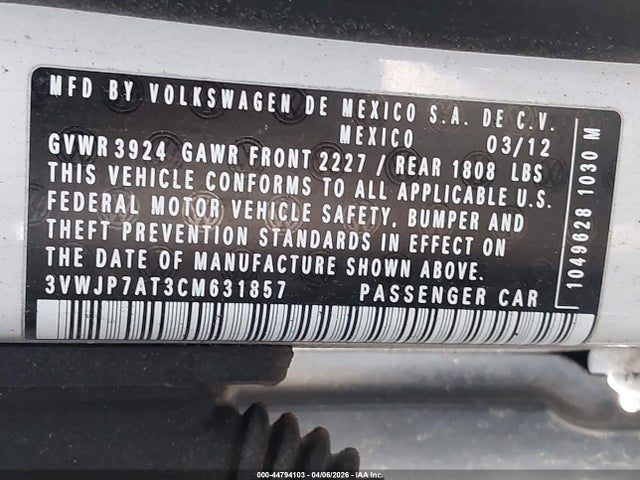 Продаж на аукціоні авто 2012 Volkswagen Beetle 2.5l, vin: 3VWJP7AT3CM631857, номер лоту: 44794103