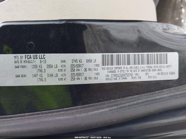 Продажа на аукционе авто 2019 Dodge Grand Caravan Sxt, vin: 2C4RDGCG2KR752742, номер лота: 44794127