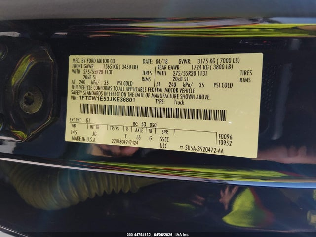 Aukcja sprzedaży 2018 Ford F-150 Xl, vin: 1FTEW1E53JKE36801, numer aukcji: 44794132