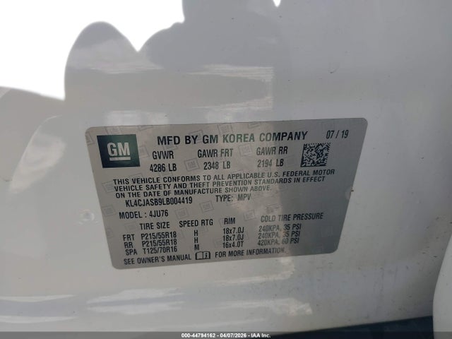 44794162 :رقم المزاد ، KL4CJASB9LB004419 vin ، 2020 Buick Encore Fwd Preferred مزاد بيع