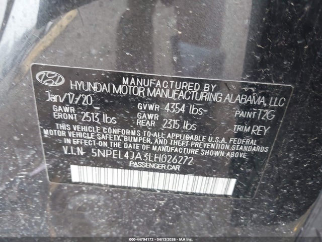 Aukcja sprzedaży 2020 Hyundai Sonata Sel, vin: 5NPEL4JA3LH026272, numer aukcji: 44794172