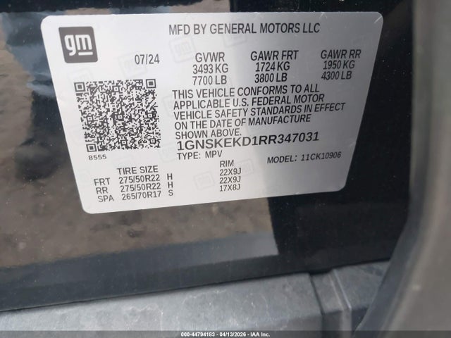 Aukcja sprzedaży 2024 Chevrolet Suburban 4wd Rst, vin: 1GNSKEKD1RR347031, numer aukcji: 44794183