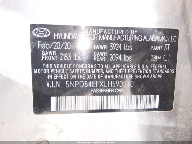 Продаж на аукціоні авто 2020 Hyundai Elantra Sel, vin: 5NPD84LFXLH590930, номер лоту: 44794199