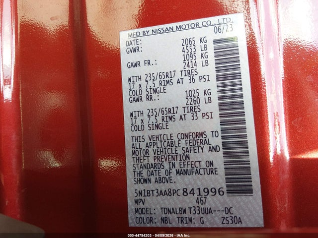 2023 Nissan Rogue S Fwd მანქანა იყიდება აუქციონზე, vin: 5N1BT3AA8PC841996, აუქციონის ნომერი: 44794203