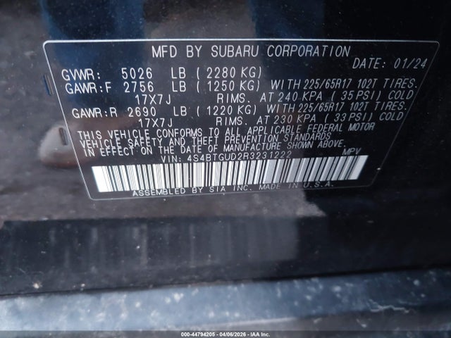 Продаж на аукціоні авто 2024 Subaru Outback Wilderness, vin: 4S4BTGUD2R3231222, номер лоту: 44794205