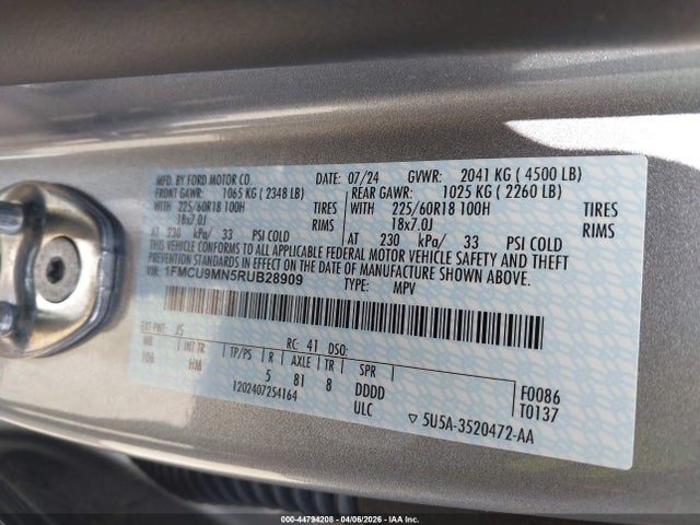 Aukcja sprzedaży 2024 Ford Escape St-line, vin: 1FMCU9MN5RUB28909, numer aukcji: 44794208