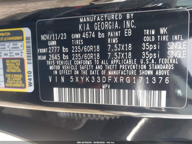 Продажа на аукционе авто 2024 Kia Sportage Ex, vin: 5XYK33DFXRG171376, номер лота: 44794238