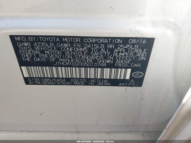 Продажа на аукционе авто 2016 Lexus Is 300, vin: JTHCM1D20G5013748, номер лота: 44794260