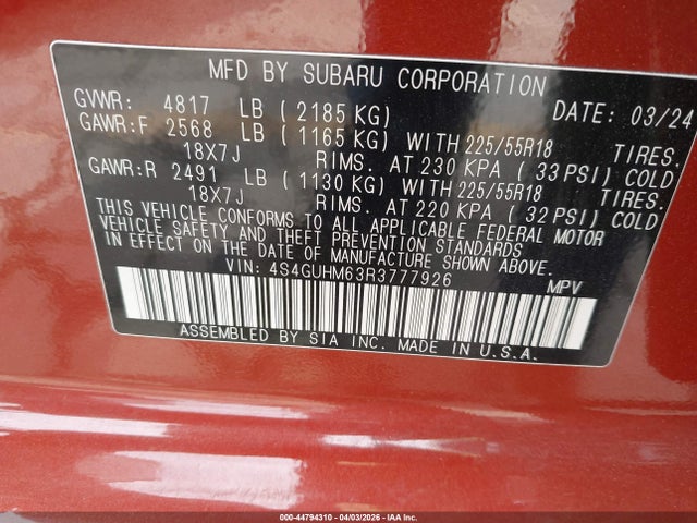 4S4GUHM63R3777926 Subaru Crosstrek Limited